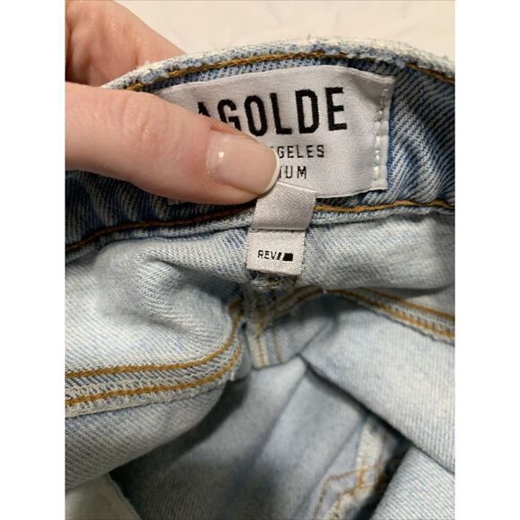 Agolde authentic A068 E773 solid light blue denim jean distressed mini skirt 23 - Picture 6 of 8